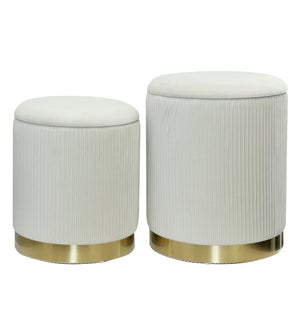 BEECHER OTTOMAN BEIGE- SET OF 2 | Beige Ribbed Velvet Storage Ottoman with Gold Finish on Metal Band