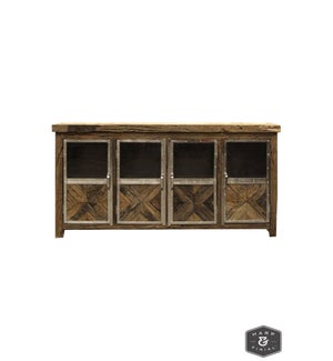 AYERS SIDEBOARD | Reclaimed Railroad Tie Wood with Clear Glass and Chrome Finish on Metal Trim | 4 D