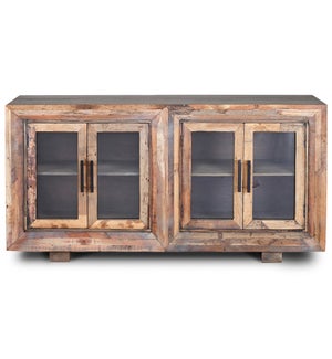 HUGHES SIDEBOARD | Natural Finish on Reclaimed Wood with Plain Glass | 4 Door