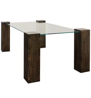 KOBE DINING TABLE- RECTANGLE | Vintage Iron Finish on Wood Legs with Floating Glass