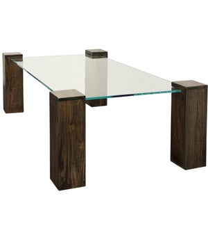 KOBE COFFEE TABLE- RECTANGLE | Vintage Iron Finish on Wood Legs with Floating Glass