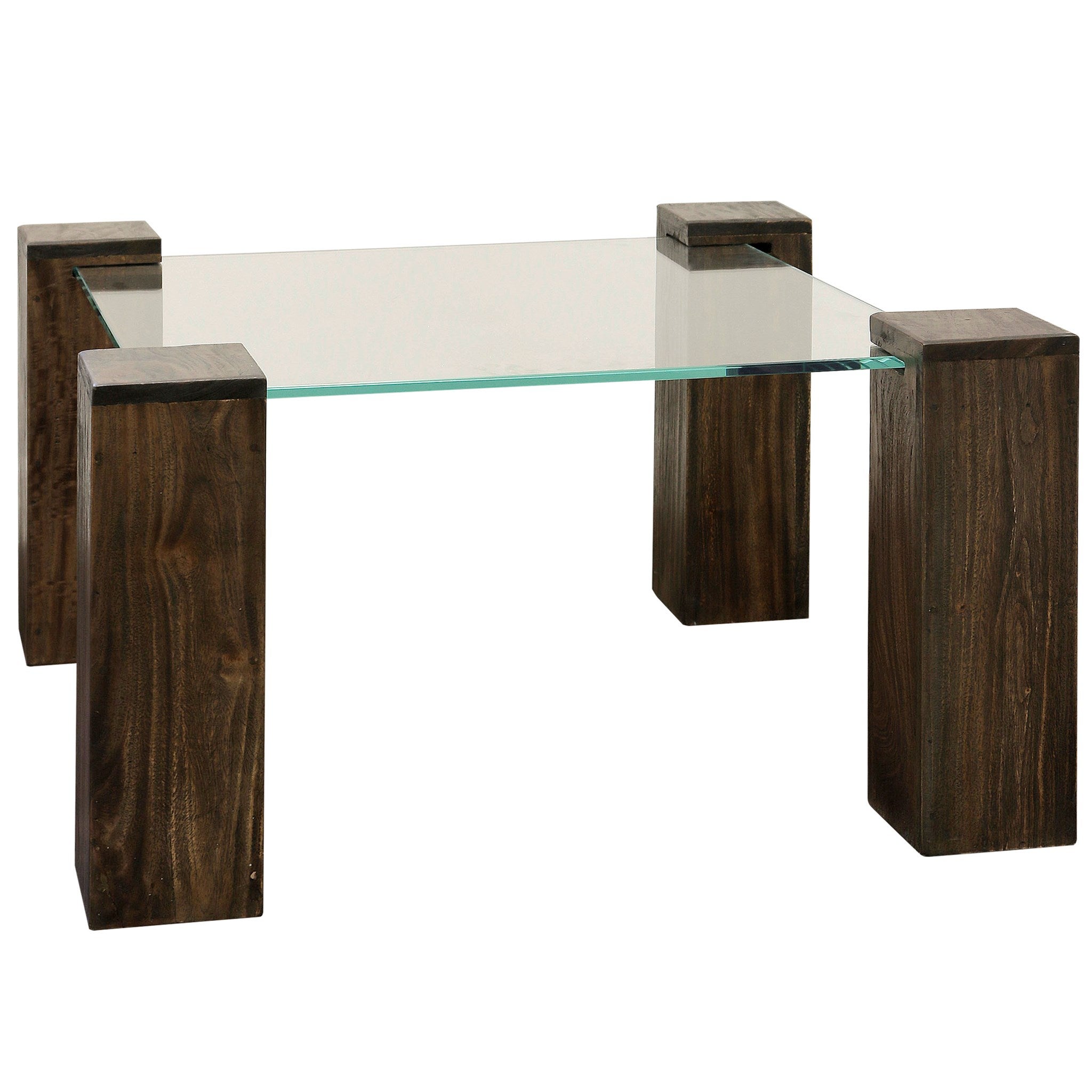 KOBE COFFEE TABLE SQUARE Vintage Iron Finish on Wood Legs with Floating Glass coffee end tables Harp Finial