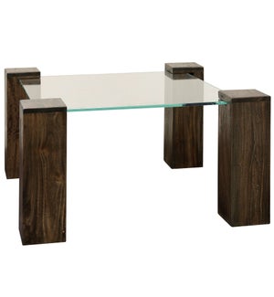 KOBE COFFEE TABLE- SQUARE | Vintage Iron Finish on Wood Legs with Floating Glass