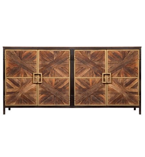 ATHENS SIDEBOARD | Reclaimed Walnut Finish on Mango Wood with Black and Gold Finish on Metal Frame |