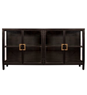 CHARLESTON SIDEBOARD | Black Finish on Metal Frame with Gold Handles and Clear Glass | 4 Door