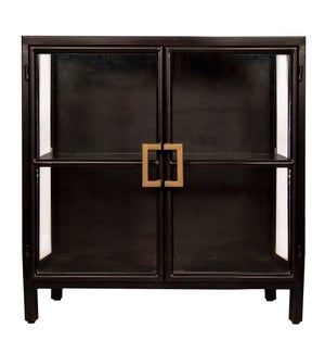 CHARLESTON  CABINET | Black Finish on Metal Frame with Gold Handles and Clear Glass | 2 Door