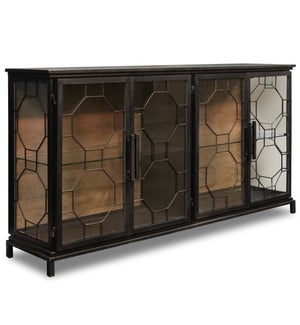 READING SIDEBOARD | Black Finish on Metal Frame with Clear Glass | 4 Door