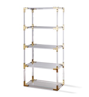 RANI BOOKCASE | Acrylic and Clear Glass with Brass Finish on Metal