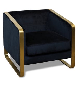 SEELEY CHAIR | Black Velvet Fabric on Hardwood Frame with Brushed Metal Gold Legs