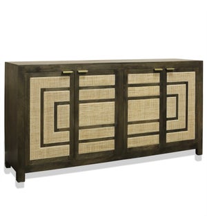 SPENCER SIDEBOARD | Matte Gray Finish on Mango Wood with Natural Rattan | 4 Door