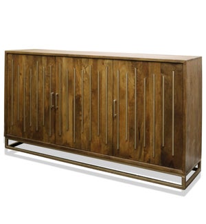 THACKARY SIDEBOARD | Walnut Finish on Mango Wood with Brushed Brass Metal Detail | 3 Door