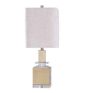 RONDA TABLE LAMP - Brass Finish on Metal Body with Crystal Center Piece and Base | Hardback Shade