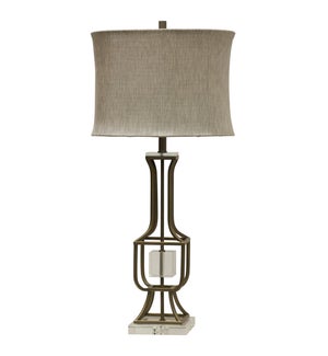 CALAIS TABLE LAMP | Tin and Gold Finish on Metal Body with Crystal Cube and Base | Softback Shade |