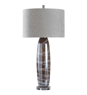 LANSING TABLE LAMP | Charcoal Reverse Painted Glass Body with Crystal Base | Hardback Shade | 150 Wa