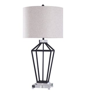 WINDSOR TABLE LAMP | Painted Black Finish on Metal Body with Crystal Top and Base | Hardback Shade