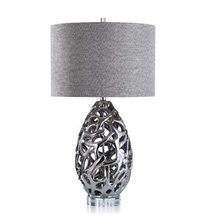CALDONIA TABLE LAMP | Silver Finish on Ceramic Body with Crystal Base | Hardback Shade