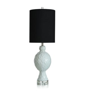 IBIZA TABLE LAMP | White Finish on Ceramic Body with Crystal Base | Hardback Shade