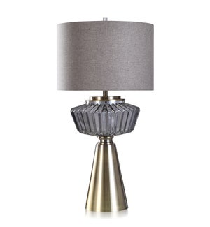 GRIFFEN TABLE LAMP | Charcoal Finish on Glass with Brass Metal Base | Hardback Shade
