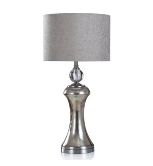 EASON TABLE LAMP | Silver Finish on Glass Body with Metal Base | Hardback Shade