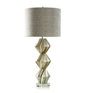 PRIESTLY TABLE LAMP | Brushed Silver Finish on Resin Body with Crystal Base | Hardback Shade