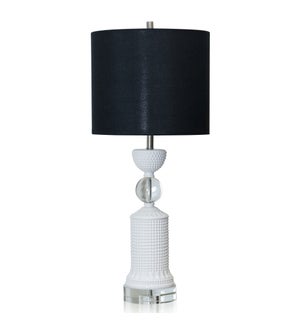 WESSEX TABLE LAMP | White Finish on Ceramic Body with Crystal Ball and Base | Hardback Shade