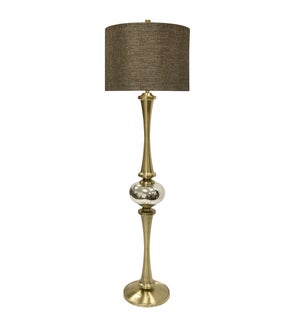 CHARLEMAGNE FLOOR LAMP | Antique Brass Finish on Metal Body with Mercury Glass Sphere | Hardback Sha