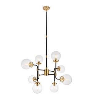 RONAN CHANDELIER | Clear Glass Globes with Black and Gold Finished Metal