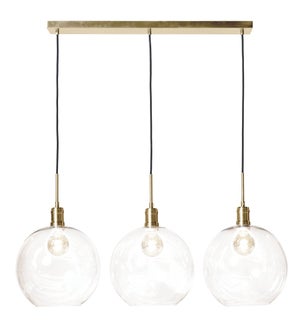 LUCA BRASS CHANDELIER- SMALL | Adjustable Level Clear Glass Globes with Brass Finished Metal | Adjus