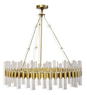 WILCOX CHANDELIER | Clear Glass Tubes with Antique Brass Finished Metal