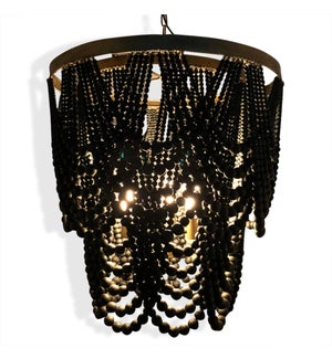 PEMBROKE CHANDELIER | Black Wood Beads with Brass Finished Metal