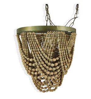 SAUNDERS CHANDELIER | Natural Wood Beads with Brass Finished Metal