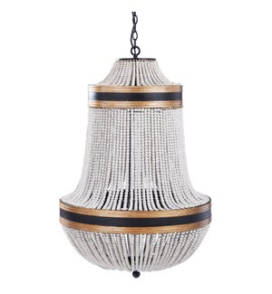PORFINO CHANDELIER | Natural Wood Bead Body with Gold and Black Metal Accents