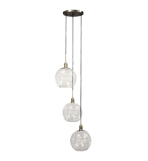 LUCA NICKEL PENDANT- TRIPLE | Adjustable Level Clear Glass Globes with Nickel Finished Metal
