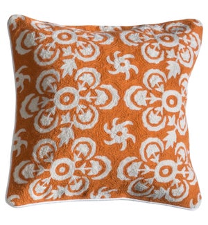 LOWRY PILLOW- ORANGE | Hand Embroidered Wool on Cotton | Down Feather Insert