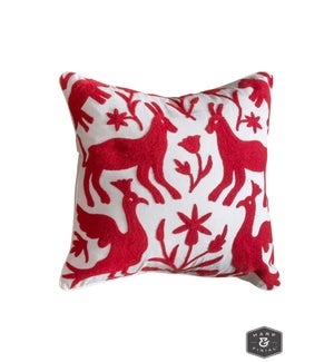 EDEN PILLOW- RED | Hand Embroidered Wool on Cotton | Down Feather Insert