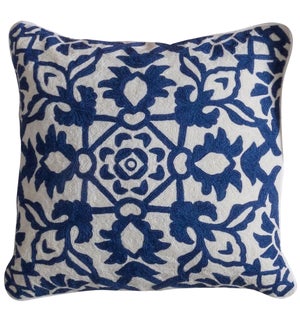 CAROLINE PILLOW- NAVY | Hand Embroidered Wool on Cotton | Down Feather Insert