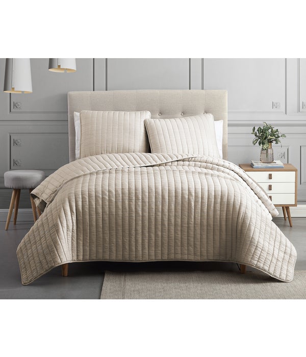 Mansfield 3PC Tan F/Q Crinkle Coverlet