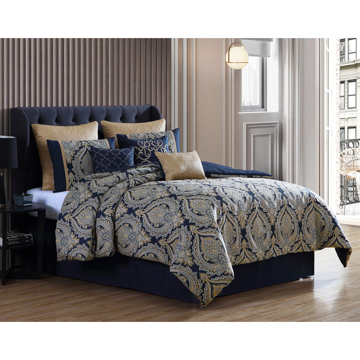 Bevan 9 pc Queen Comforter Set  Navy