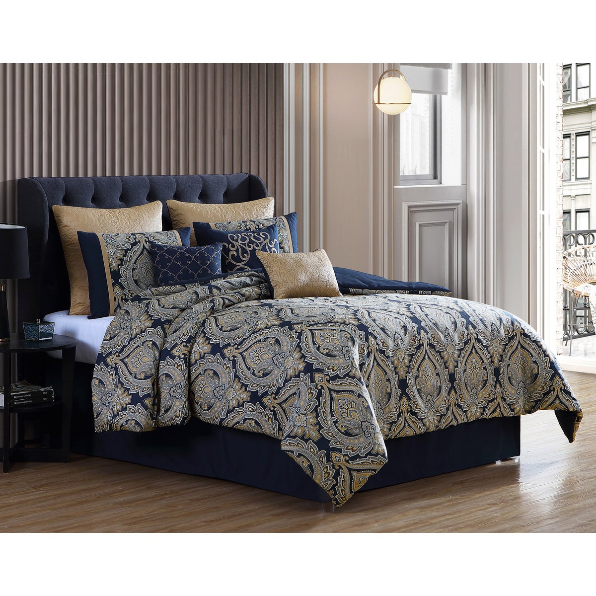 Bevan 9 pc Queen Comforter Set Navy