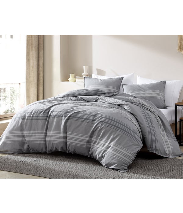 Noah Charcoal Stripe 3 pc Queen Comforter Set
