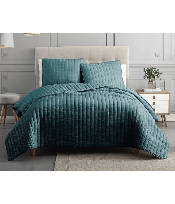 Mansfield 3PC F/Q Teal Crinkle Coverlet