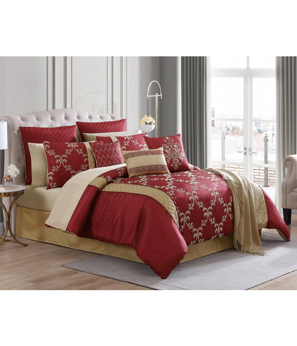 Gracyn Red/Gold 14 PC Queen Comforter Set