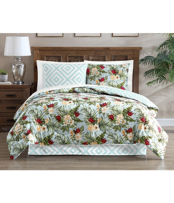Hibiscus Azure 8 pc Queen Comforter Set