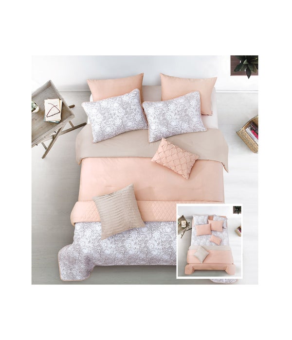 Kaylan Blush Taupe 8pc Full/Queen Layered Comforter & Coverlet Set