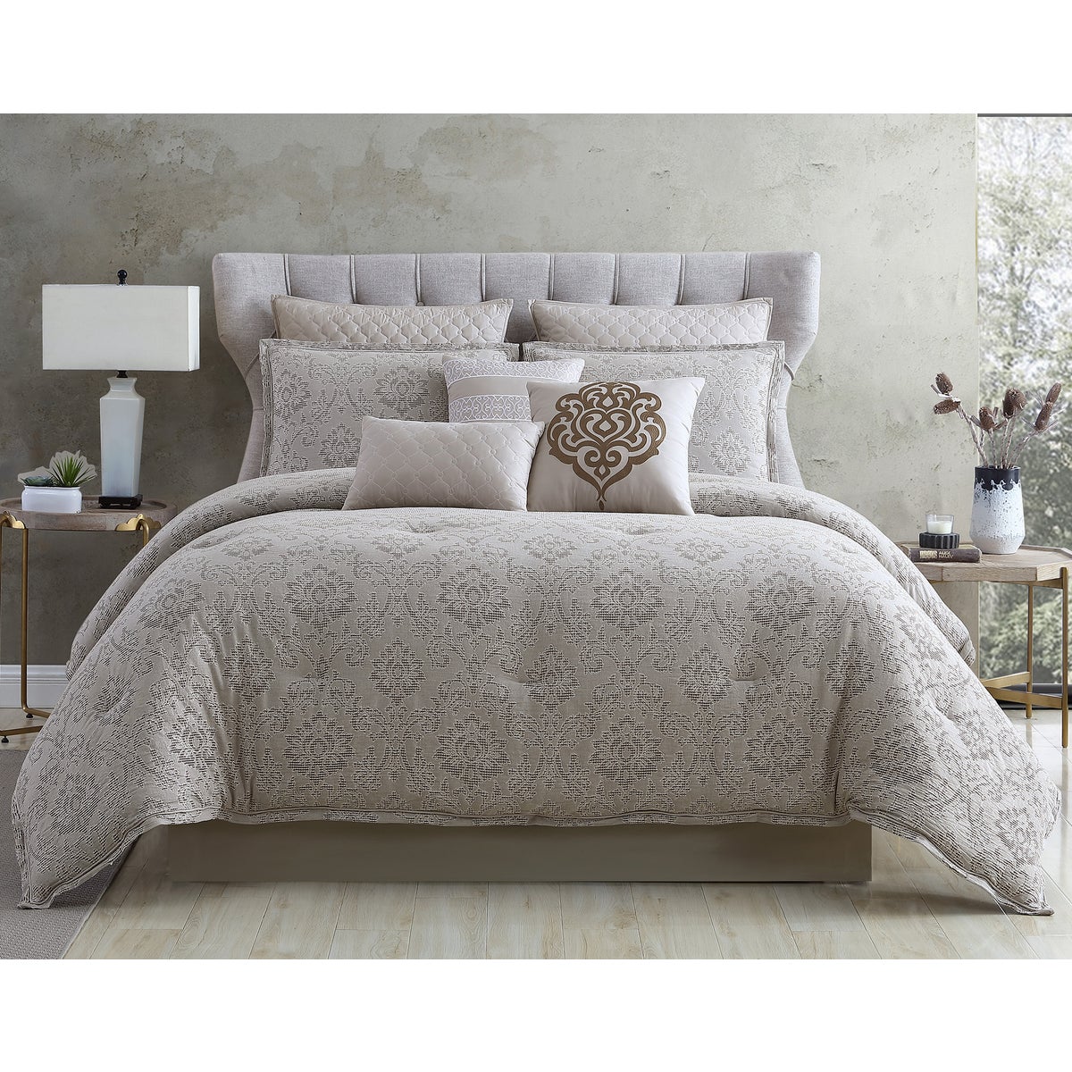 Kearney Damask 9 pc Queen Comforter Set