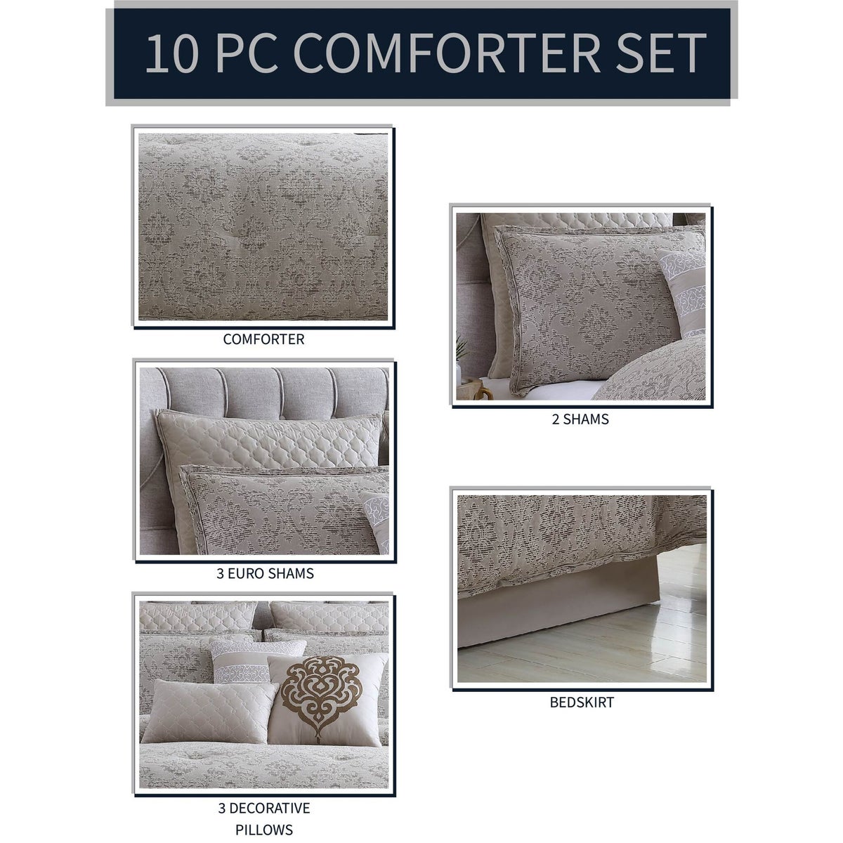Kearney Damask 9 pc Queen Comforter Set