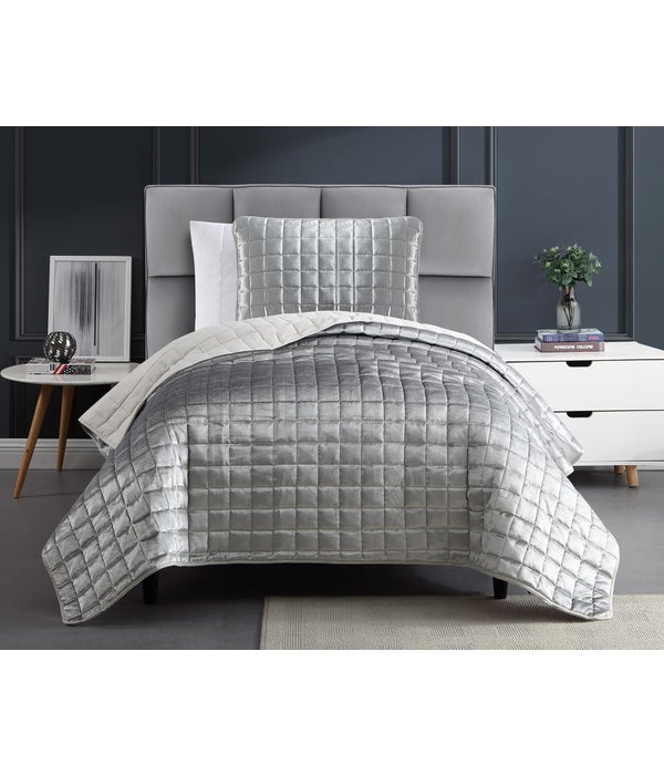 Luxe 2PC Twin Silver Coverlet Set