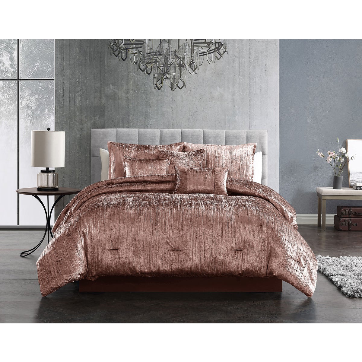 Taos 7 pc Velvet Comforter King Blush