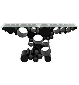 Paradox Console, Black Steel with Glass Top