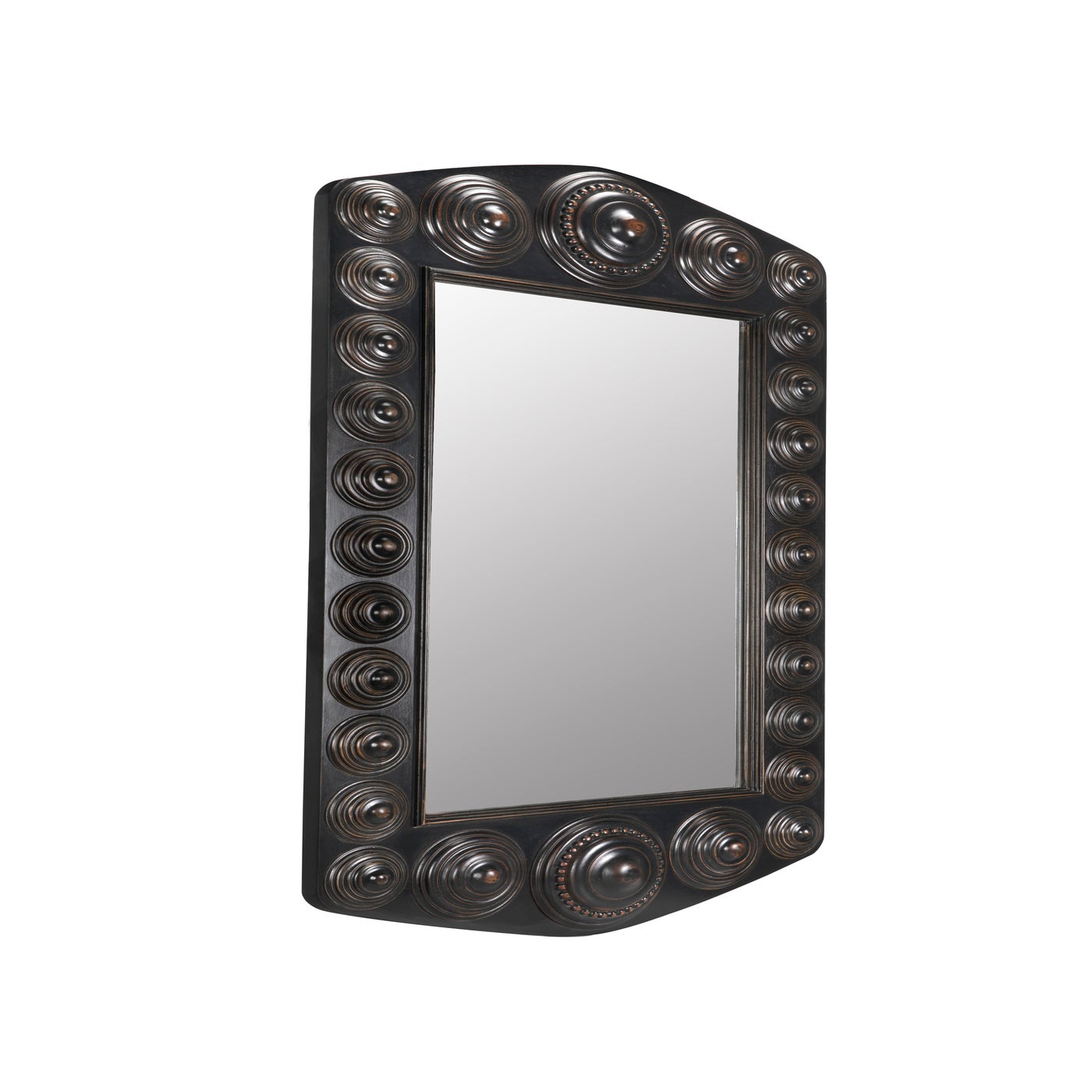 Black square design mirror embroidered trim